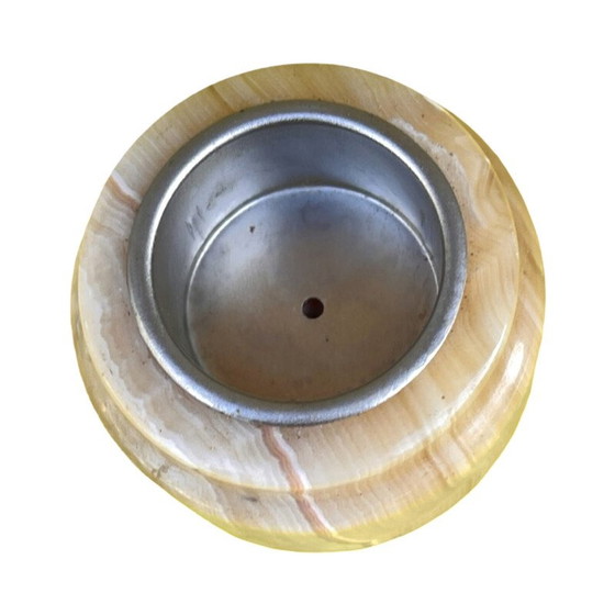 Image 1 of Vintage alabaster candlestick with metal fittings, Italy 1970