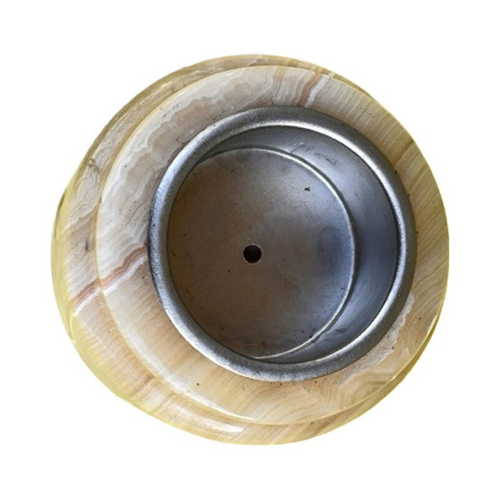Image 1 of Vintage alabaster candlestick with metal fittings, Italy 1970