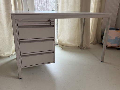 Vintage Beige / Taupe Metal Backfield Desk, 1960s