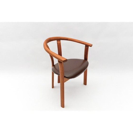Image 1 of Vintage teak and leather office chair, Denmark 1960