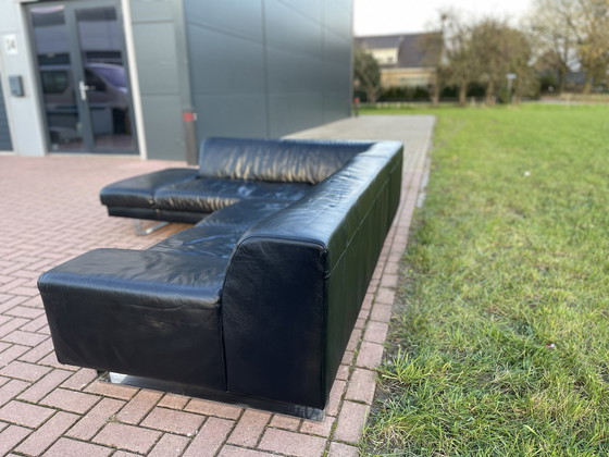 Image 1 of Beautiful Montel Black Real Leather Corner Sofa