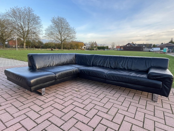 Image 1 of Beautiful Montel Black Real Leather Corner Sofa