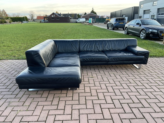 Image 1 of Beautiful Montel Black Real Leather Corner Sofa