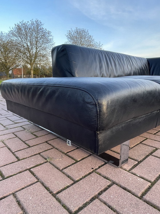 Image 1 of Beautiful Montel Black Real Leather Corner Sofa