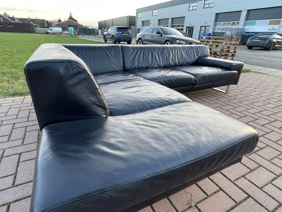 Image 1 of Beautiful Montel Black Real Leather Corner Sofa