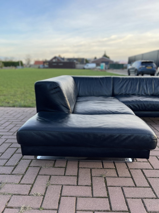 Image 1 of Beautiful Montel Black Real Leather Corner Sofa