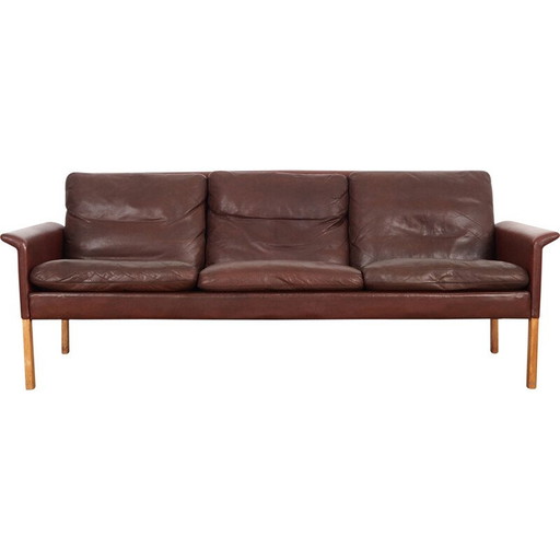 Vintage brown leather sofa by Hans Olsen for CS Møbler, 1960s