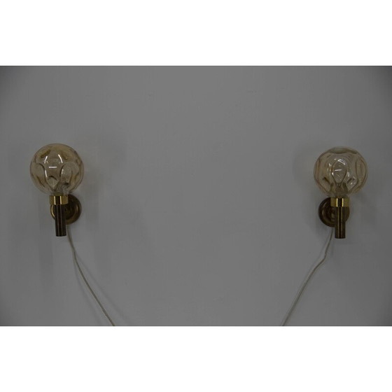 Image 1 of Pair of vintage sconces in brass and smoked glass, Denmark 1970