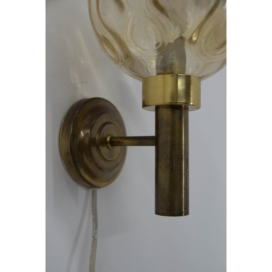 Image 1 of Pair of vintage sconces in brass and smoked glass, Denmark 1970