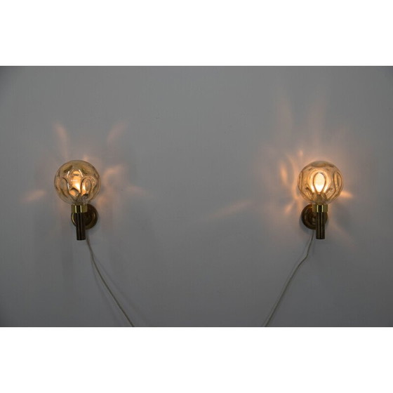 Image 1 of Pair of vintage sconces in brass and smoked glass, Denmark 1970