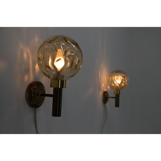 Image 1 of Pair of vintage sconces in brass and smoked glass, Denmark 1970