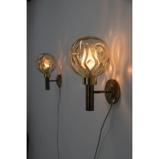 Image 1 of Pair of vintage sconces in brass and smoked glass, Denmark 1970