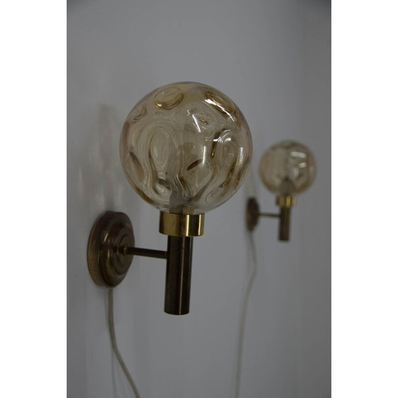 Image 1 of Pair of vintage sconces in brass and smoked glass, Denmark 1970