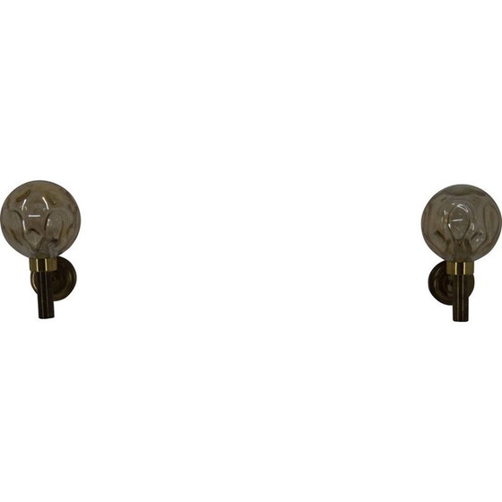 Image 1 of Pair of vintage sconces in brass and smoked glass, Denmark 1970