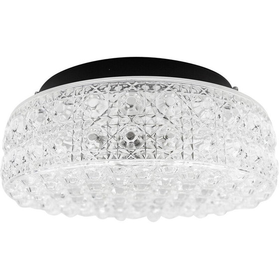 Image 1 of Lampada da soffitto rotonda vintage in vetro con bottoni lucidi e metallo, Germania 1960