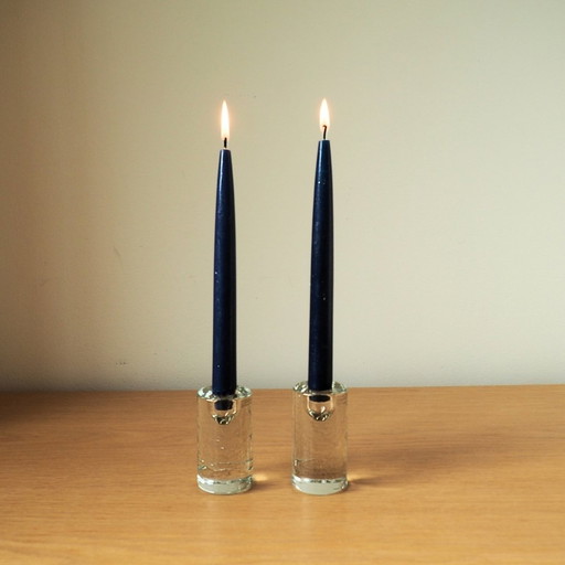 Pair (2) Of 1980S Iittala Hand-Cast Arktia Candlesticks