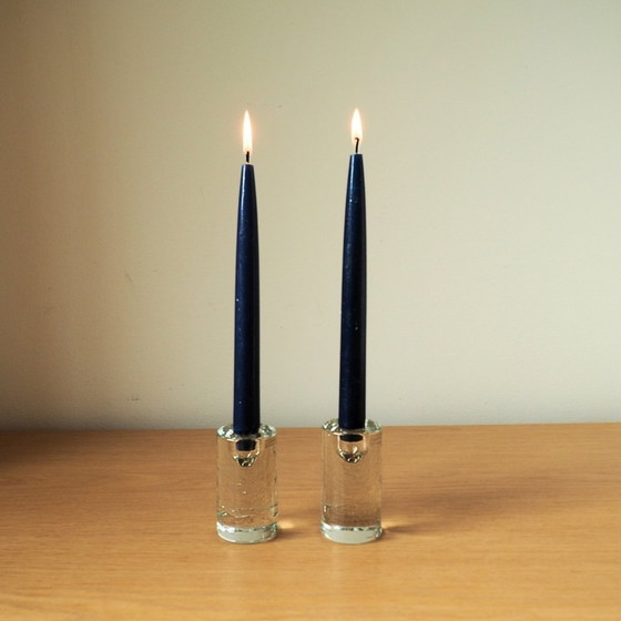 Image 1 of Pair (2) Of 1980S Iittala Hand-Cast Arktia Candlesticks