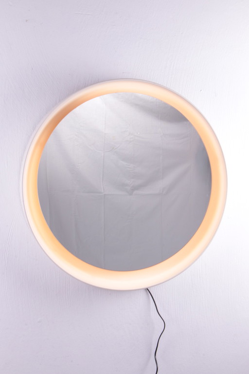 Italian Large Round Mirror with Lighting 1960s