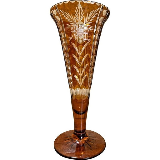 Jarrón de cristal vintage con forma de corneta