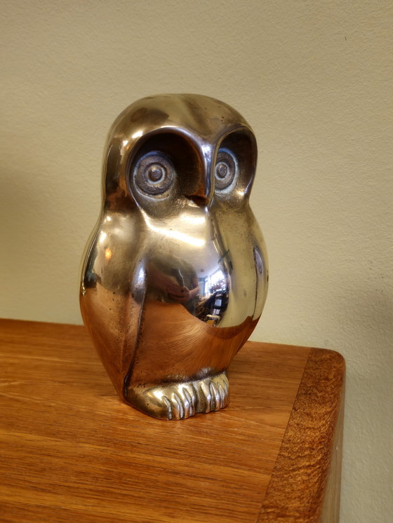 Image 1 of Vintage Brass Owl Owl Bird Statue Figurine 1970s 70S