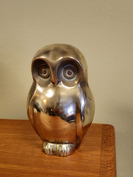 Image 1 of Vintage Brass Owl Owl Bird Statue Figurine 1970s 70S