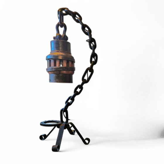 Lampada da terra brutalista vintage di grandi dimensioni con catena / Design rurale olandese anni '70 – Lampade da terra