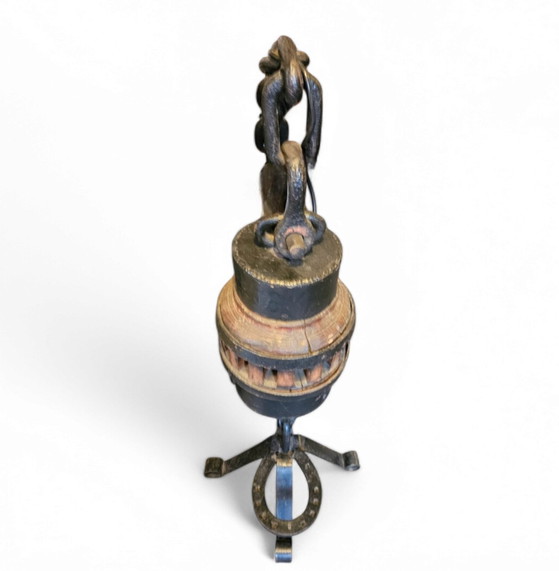 Lampada da terra brutalista vintage di grandi dimensioni con catena / Design rurale olandese anni '70 (photo 4 of 9)