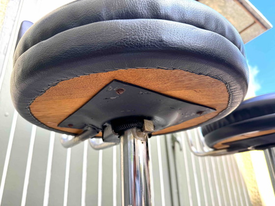 Image 1 of 2 Black Retro Bar Stools With Backrest, Original 60s With Reclining Swivel Seat / American Diner Style