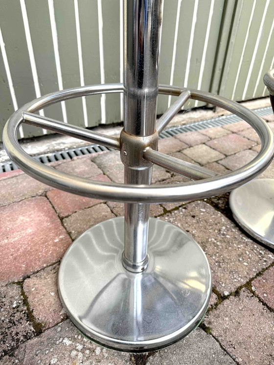 Image 1 of 2 Black Retro Bar Stools With Backrest, Original 60s With Reclining Swivel Seat / American Diner Style