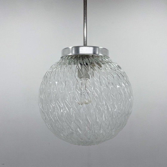 Image 1 of Vintage clear glass ball pendant lamp, Czechoslovakia