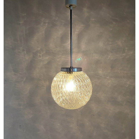 Image 1 of Vintage clear glass ball pendant lamp, Czechoslovakia