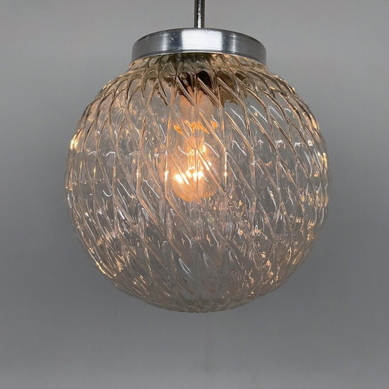 Image 1 of Vintage clear glass ball pendant lamp, Czechoslovakia
