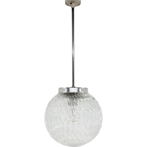 Vintage clear glass ball pendant lamp, Czechoslovakia