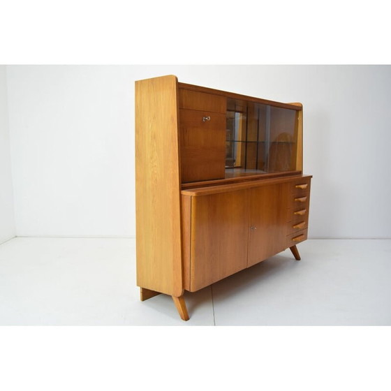 Image 1 of Vintage oak and glass secretary, Czechoslovakia 1960