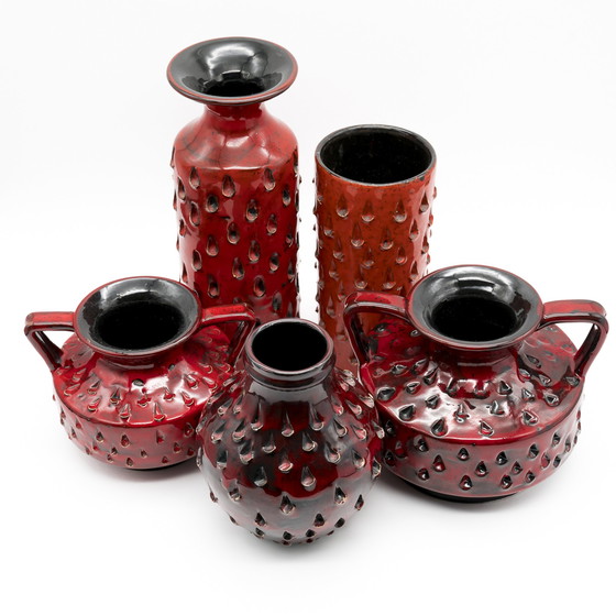 Image 1 of FRATELLI FANCIULLACCI Set Of 5× Strawberry Vases Italian Alla Moda Pottery MCM