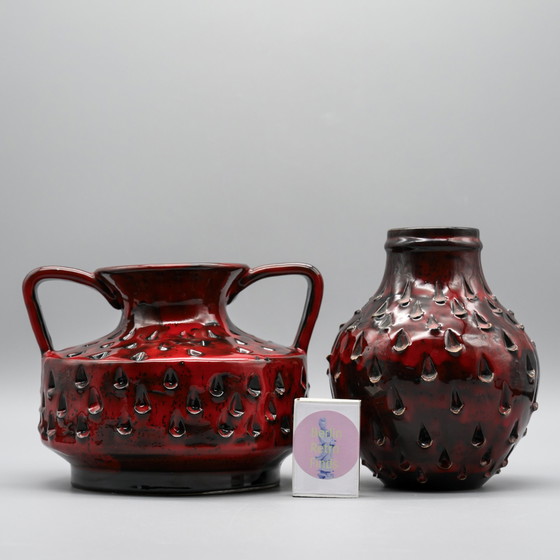 Image 1 of FRATELLI FANCIULLACCI Set Of 5× Strawberry Vases Italian Alla Moda Pottery MCM