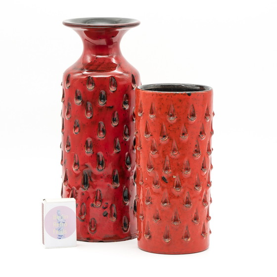 Image 1 of FRATELLI FANCIULLACCI Set Of 5× Strawberry Vases Italian Alla Moda Pottery MCM