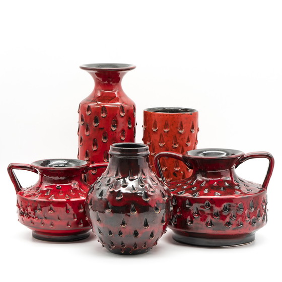 Image 1 of FRATELLI FANCIULLACCI Set Of 5× Strawberry Vases Italian Alla Moda Pottery MCM