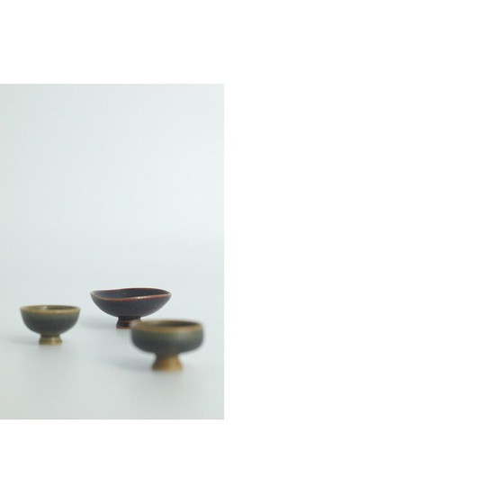 Image 1 of Set of 3 vintage collectible brown stoneware bowls by John Andersson for Höganäs Ceramics, Sweden 1950