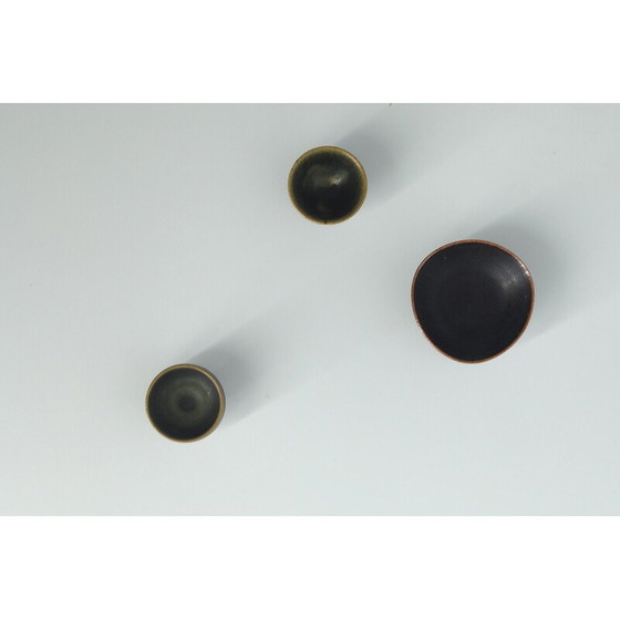 Image 1 of Set of 3 vintage collectible brown stoneware bowls by John Andersson for Höganäs Ceramics, Sweden 1950