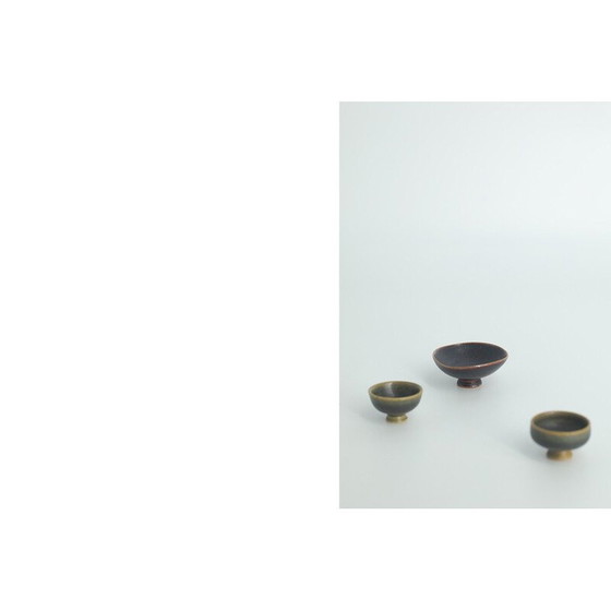 Image 1 of Set of 3 vintage collectible brown stoneware bowls by John Andersson for Höganäs Ceramics, Sweden 1950
