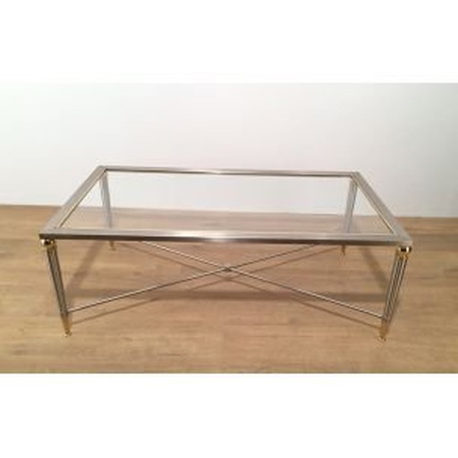 Vintage coffee table in brushed steel and glass, 1970