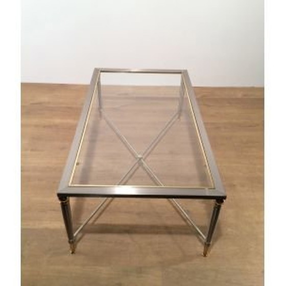 Image 1 of Vintage coffee table in brushed steel and glass, 1970