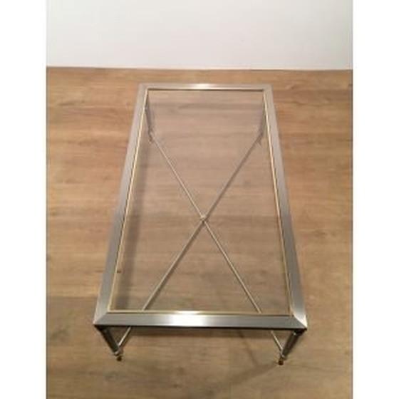 Image 1 of Vintage coffee table in brushed steel and glass, 1970