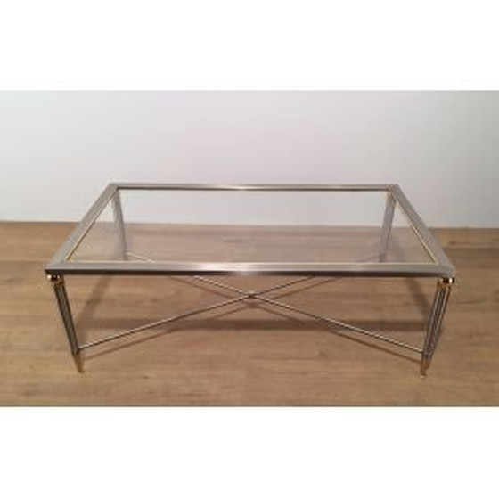 Image 1 of Vintage coffee table in brushed steel and glass, 1970