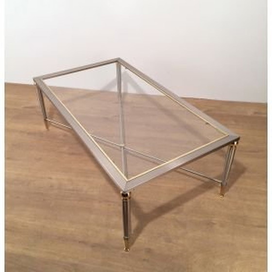 Image 1 of Vintage coffee table in brushed steel and glass, 1970