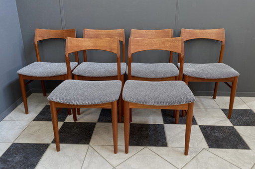 Ensemble de 6 chaises de salle à manger en teck par Henning Kjaernulf 1960s