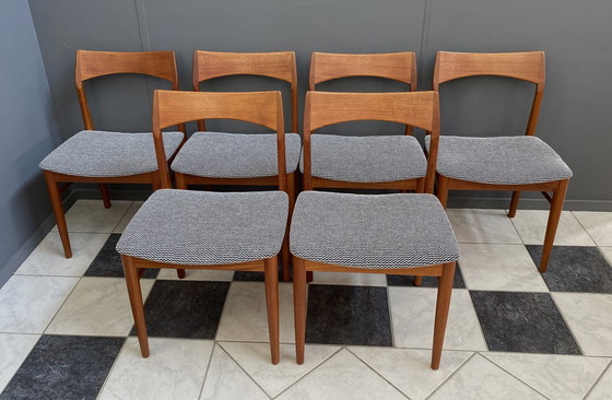 Image 1 of set of 6 Teak dining chairs by Henning Kjaernulf 1960s 