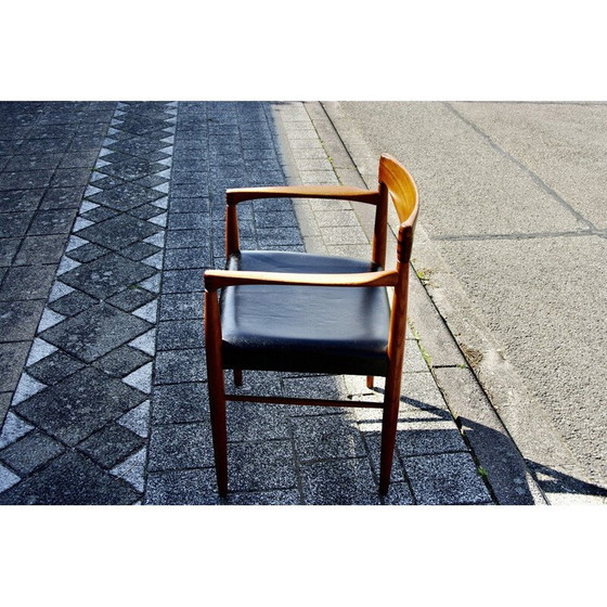 Image 1 of Vintage teak and black leather armchair by Henry Walter Klein for Bramin, Denmark 1960