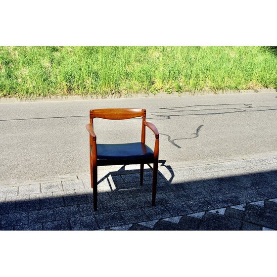 Image 1 of Vintage teak and black leather armchair by Henry Walter Klein for Bramin, Denmark 1960